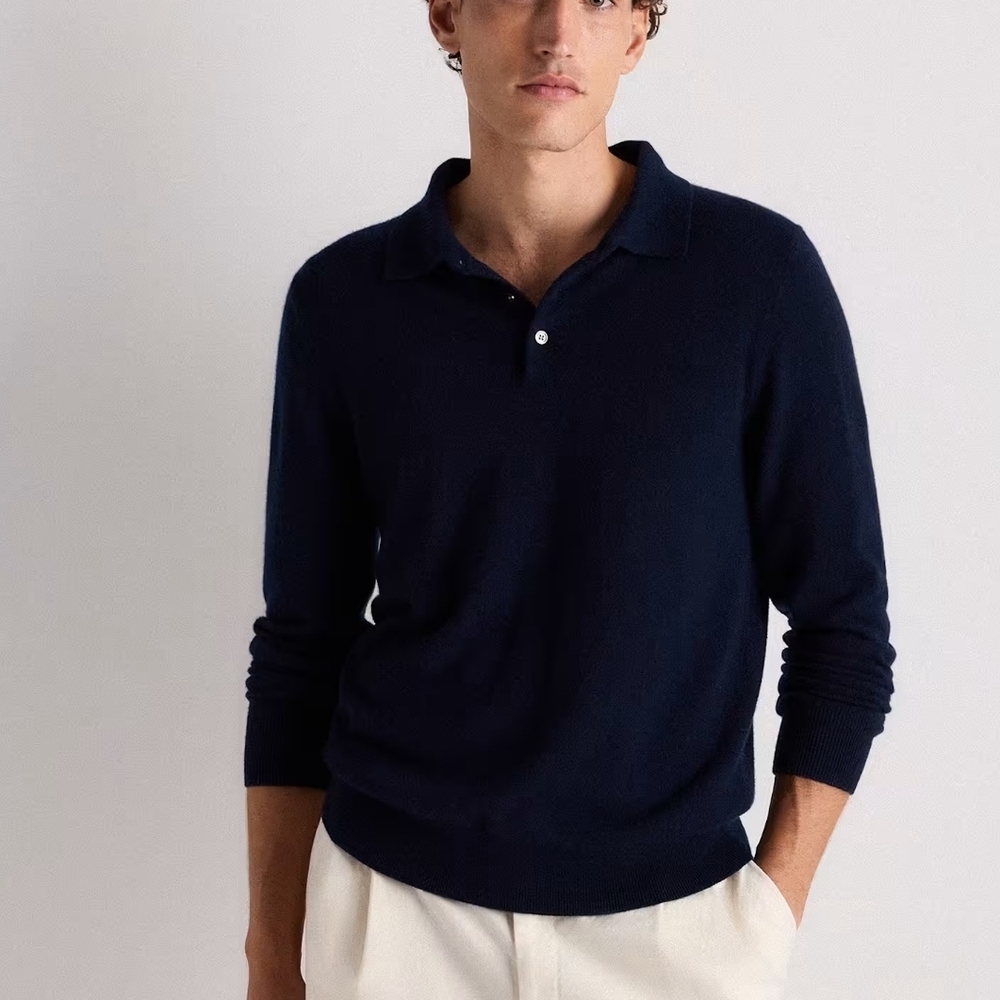 Quince Men's Deep TRUE Navy Blue Mongolian Cashmere Polo Sweater